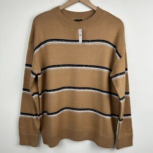 Talbots Sweater Womens Large Striped Multicolor Sparkle Pullover Sequin Ladies